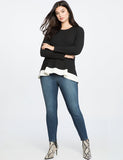 Ribbed Long Sleeve Top with Contrast Trim